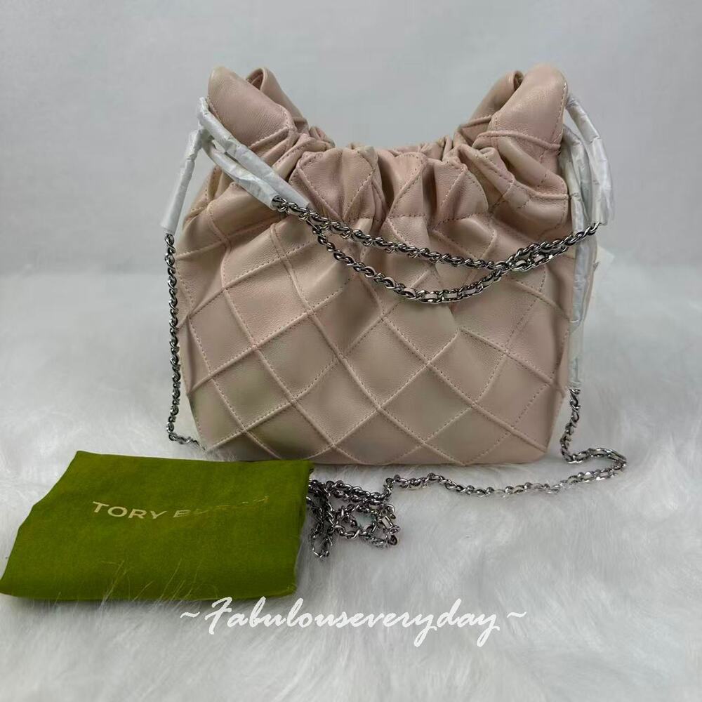 Tory Burch Mini Fleming Soft Hobo Bag Chain Strap Leather/Soft Pink 162451 NWT